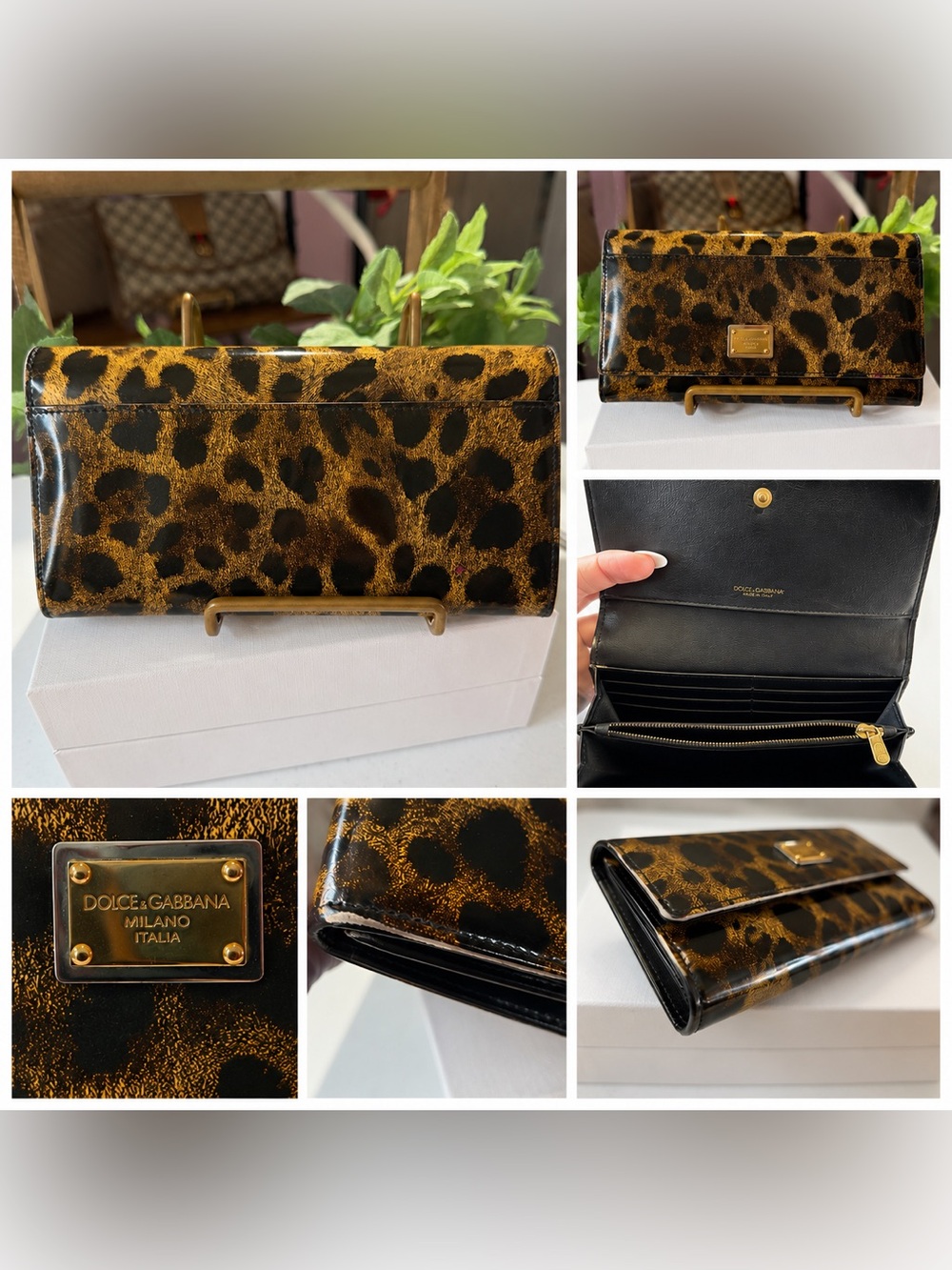 Dolce & Gabbana Leopard Patent Wallet - Black & Gold
